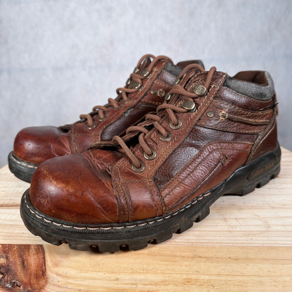 GBX Leather Boots Mens Size 10 Brown Good Rugged Low Top Lug Sole Work Hiking